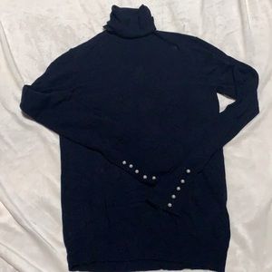 Navy Blue Zara Turtleneck with Pearl Detail Cuffs